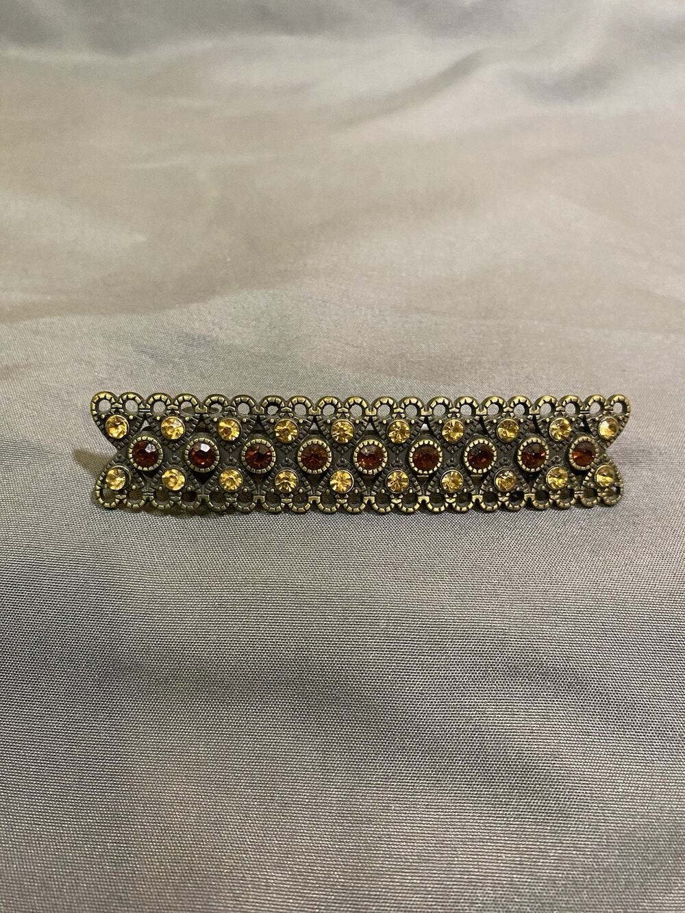 CITRINE AND AMBER RHINESTONE BRASS HAIR BARRETTE
